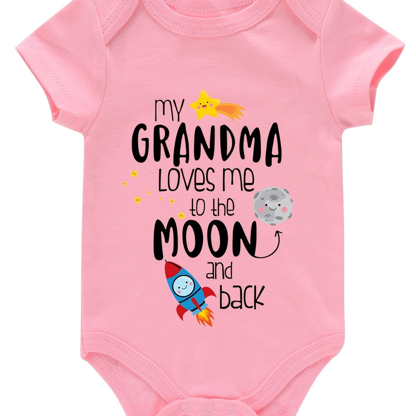 Newborn Infant Short Sleeve Romper "My Gramdma" Print Bodysuit Onesies For Baby Girls And Boys, Suitable For Indoor And Outdoor Wear