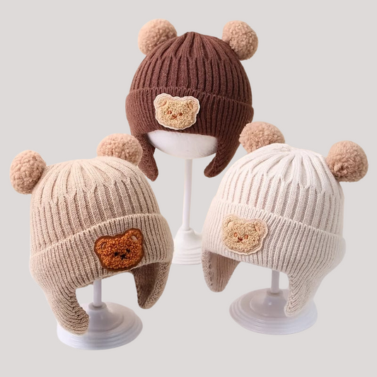 Cozy Bear Hat with Double Pom-Poms - Soft, Warm Ear Protection