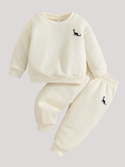 Dinosaur Embroidery Long Sleeve Top and Pants Set