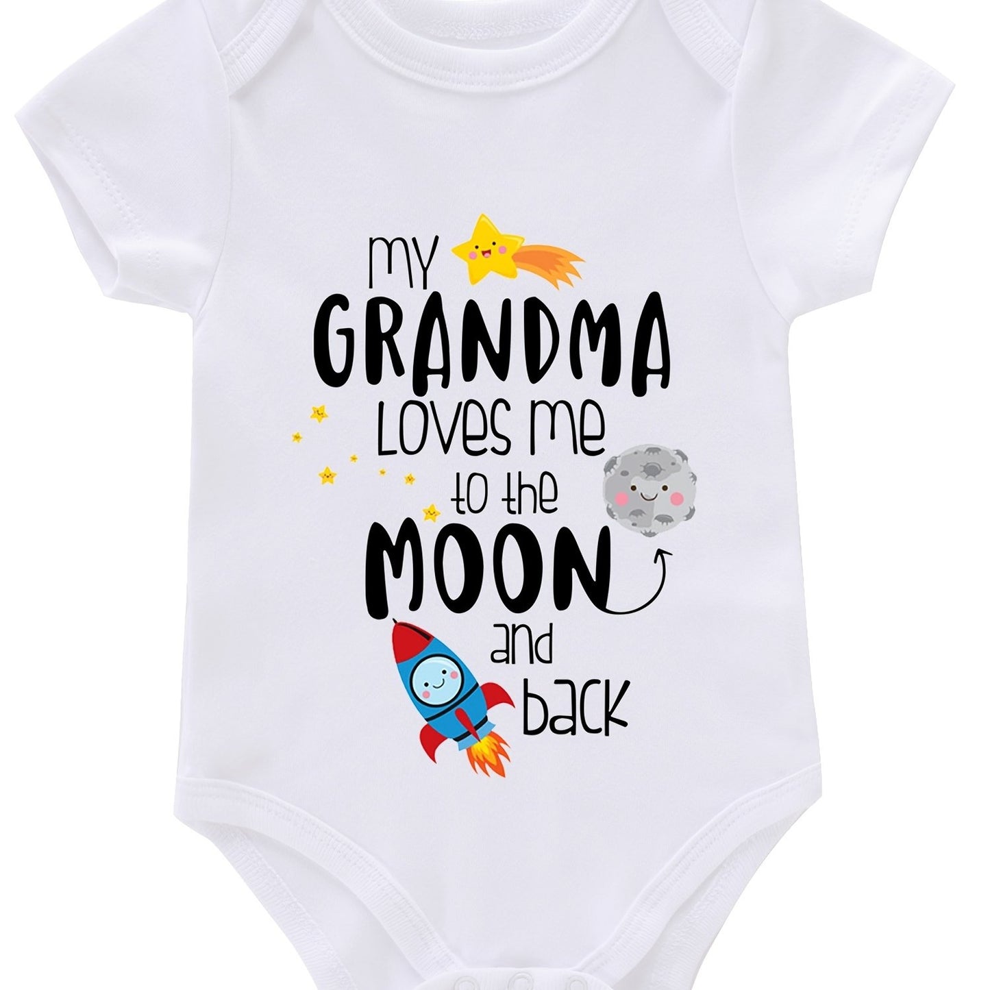 Newborn Infant Short Sleeve Romper "My Gramdma" Print Bodysuit Onesies For Baby Girls And Boys, Suitable For Indoor And Outdoor Wear