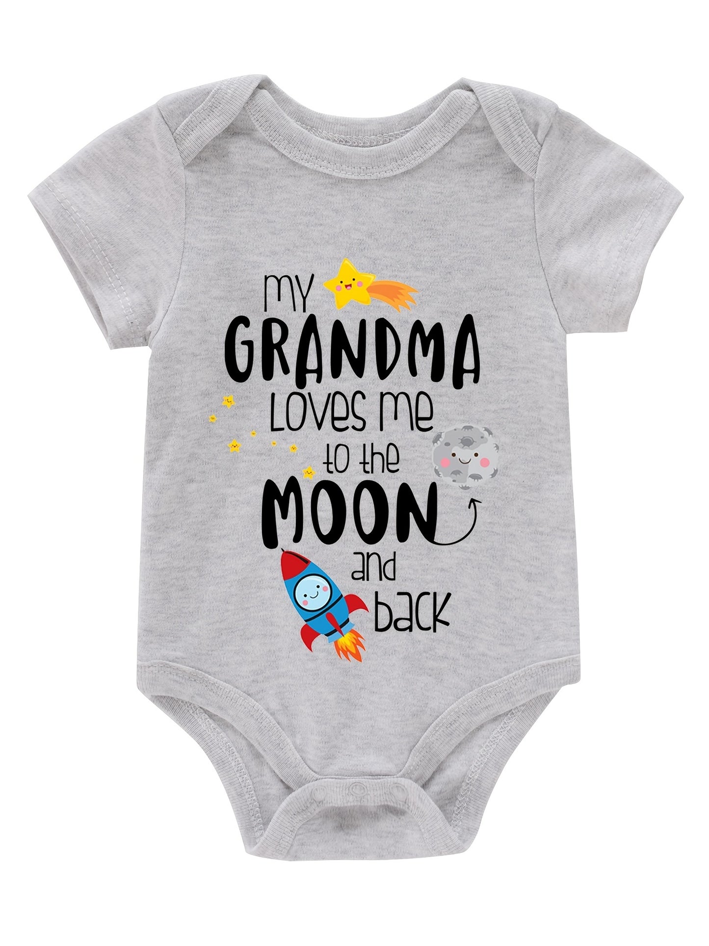 Newborn Infant Short Sleeve Romper "My Gramdma" Print Bodysuit Onesies For Baby Girls And Boys, Suitable For Indoor And Outdoor Wear