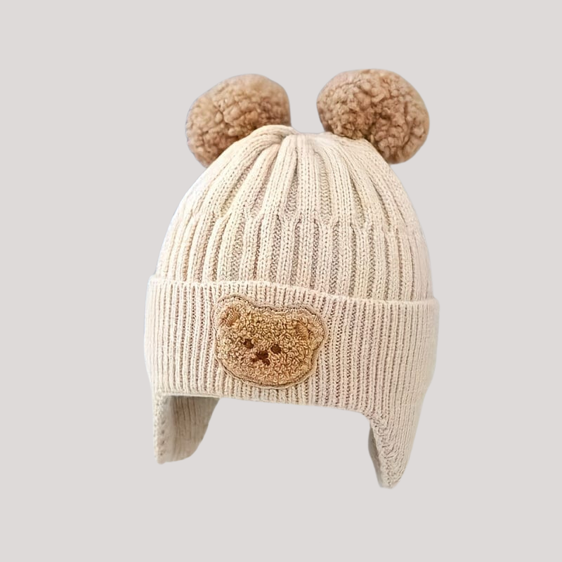 Cozy Bear Hat with Double Pom-Poms - Soft, Warm Ear Protection