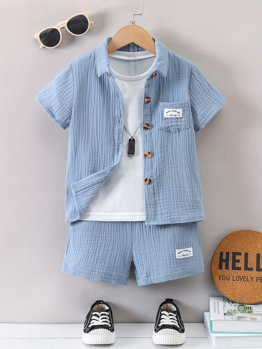 Boy's 2pcs, Shirt & Shorts Muslin Set