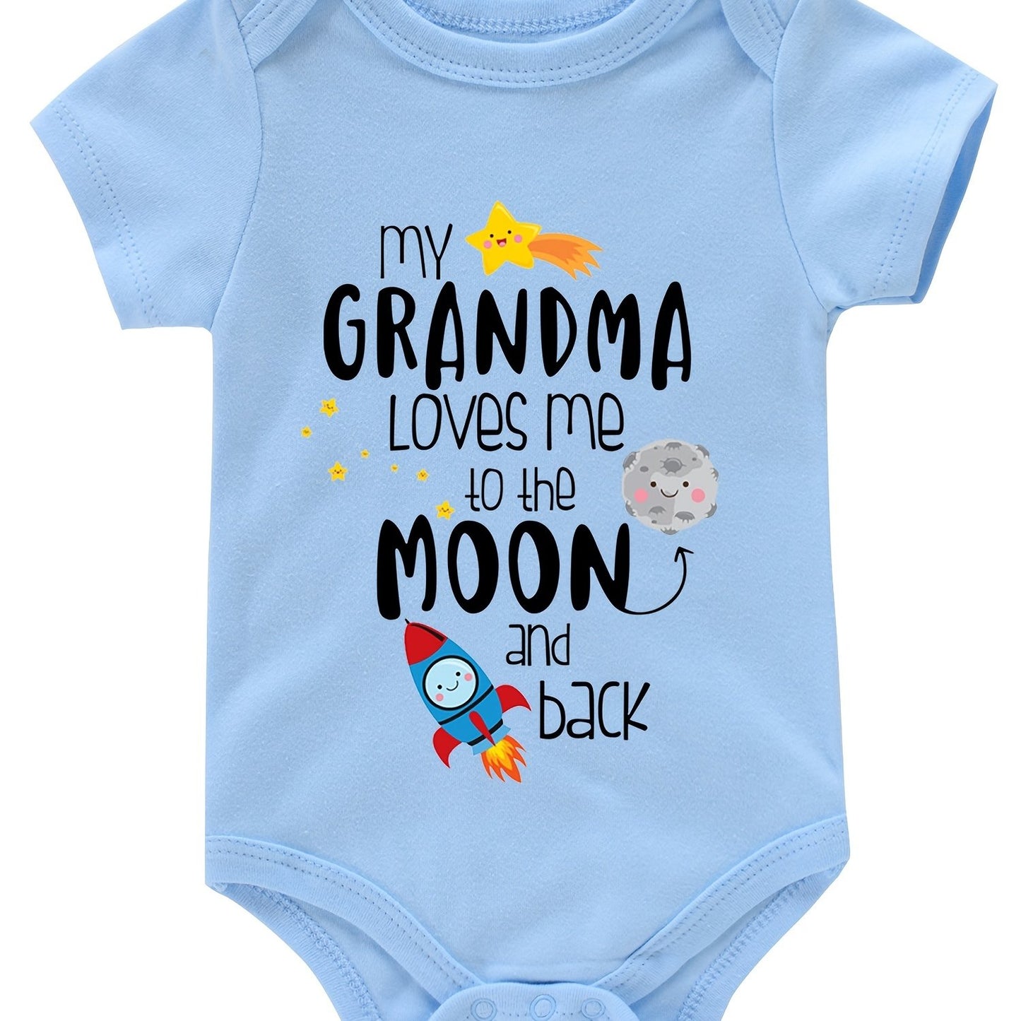 Newborn Infant Short Sleeve Romper "My Gramdma" Print Bodysuit Onesies For Baby Girls And Boys, Suitable For Indoor And Outdoor Wear