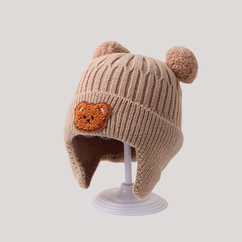 Cozy Bear Hat with Double Pom-Poms - Soft, Warm Ear Protection