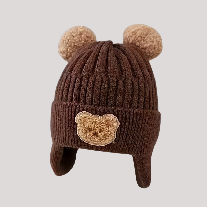 Cozy Bear Hat with Double Pom-Poms - Soft, Warm Ear Protection