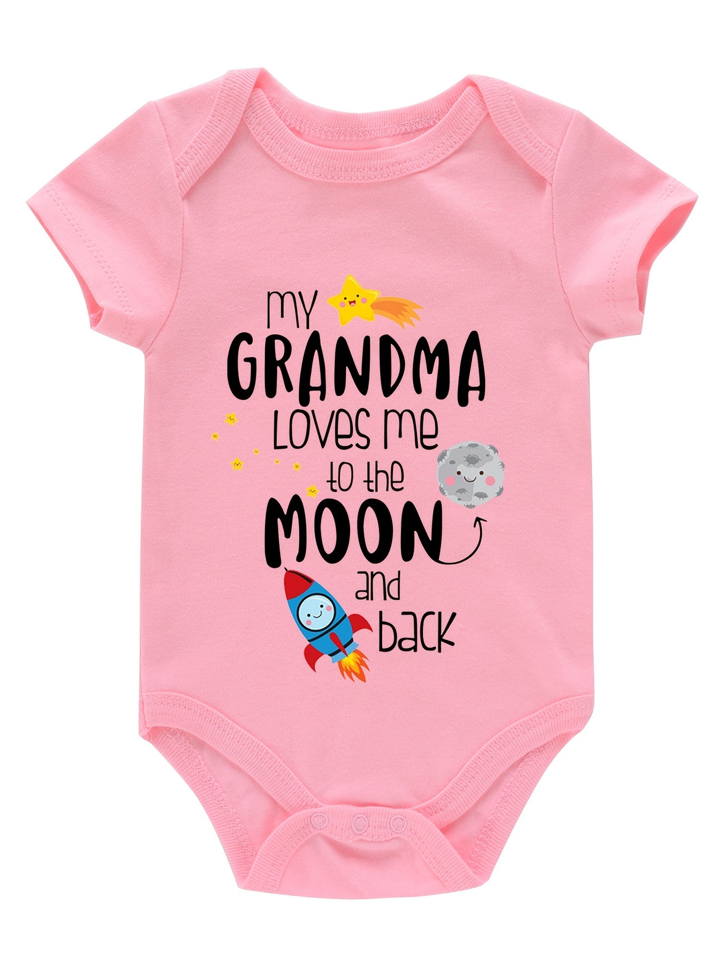 Newborn Infant Short Sleeve Romper "My Gramdma" Print Bodysuit Onesies For Baby Girls And Boys, Suitable For Indoor And Outdoor Wear