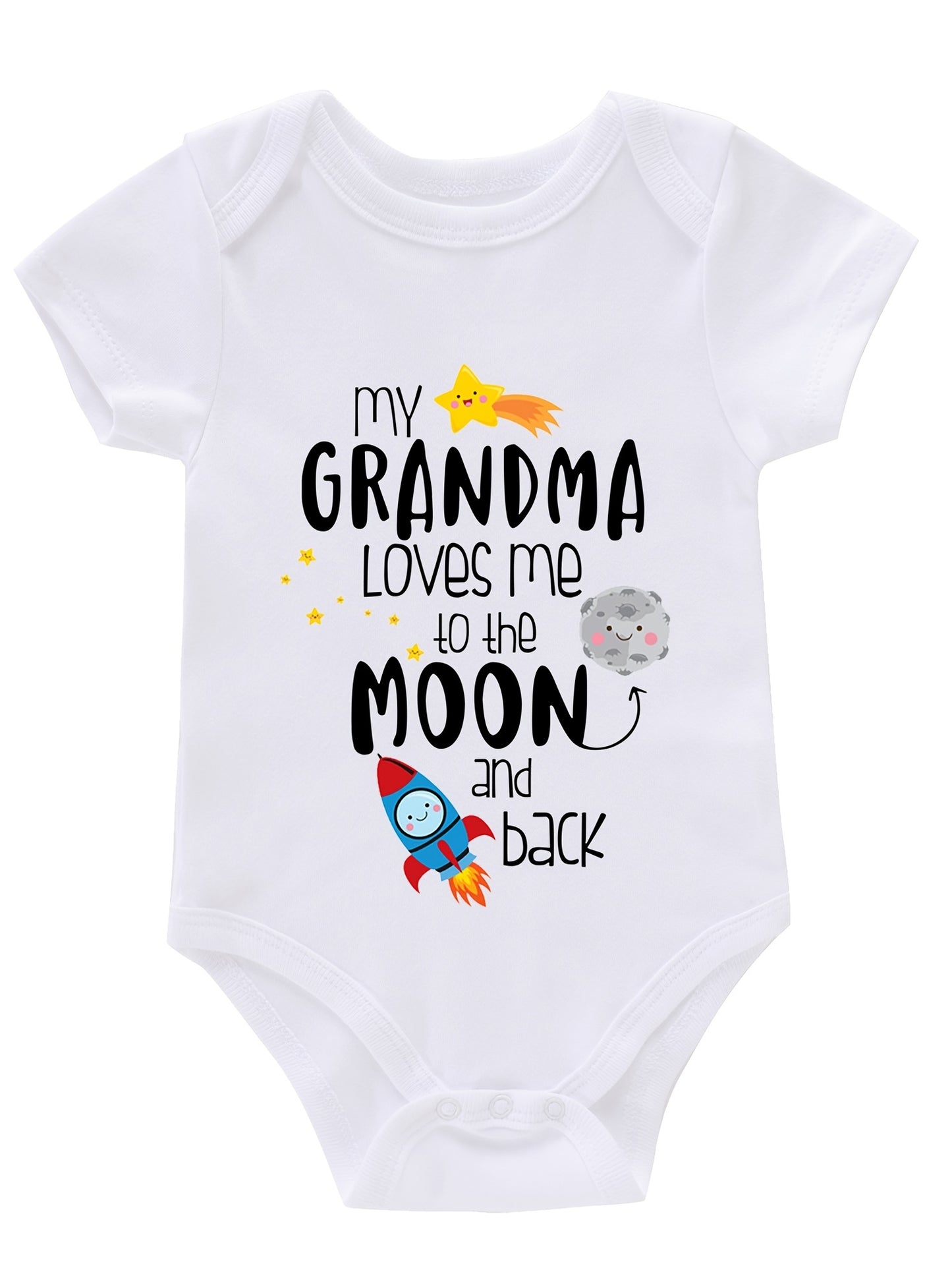 Newborn Infant Short Sleeve Romper "My Gramdma" Print Bodysuit Onesies For Baby Girls And Boys, Suitable For Indoor And Outdoor Wear