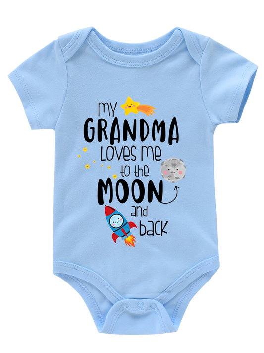 Newborn Infant Short Sleeve Romper "My Gramdma" Print Bodysuit Onesies For Baby Girls And Boys, Suitable For Indoor And Outdoor Wear