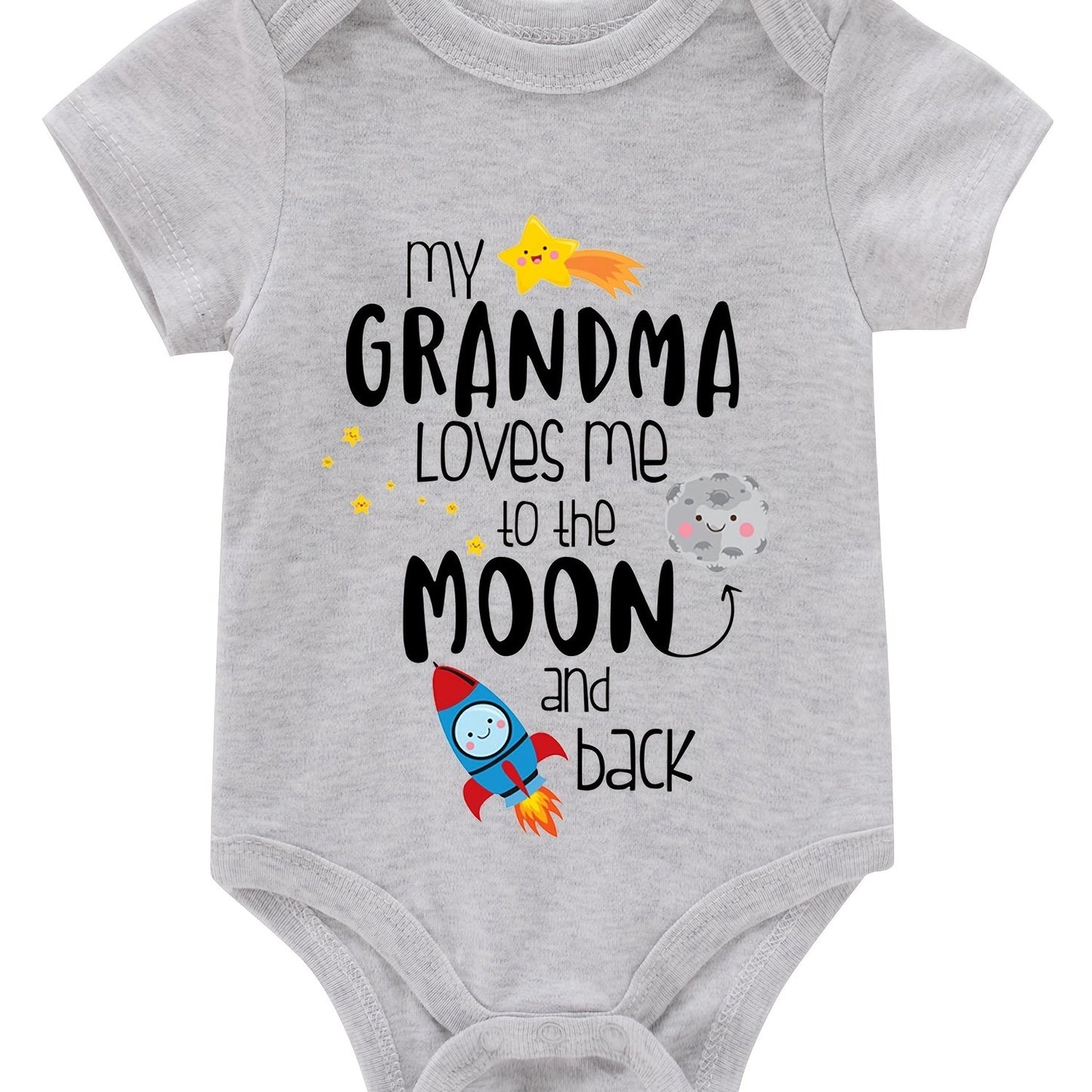 Newborn Infant Short Sleeve Romper "My Gramdma" Print Bodysuit Onesies For Baby Girls And Boys, Suitable For Indoor And Outdoor Wear