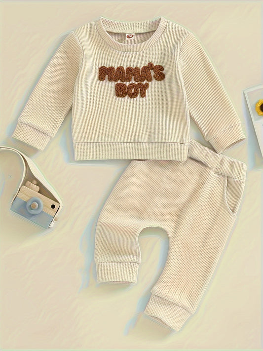 Mama's Boy Crew Neck Long Sleeve Top Solid Color Pants Set