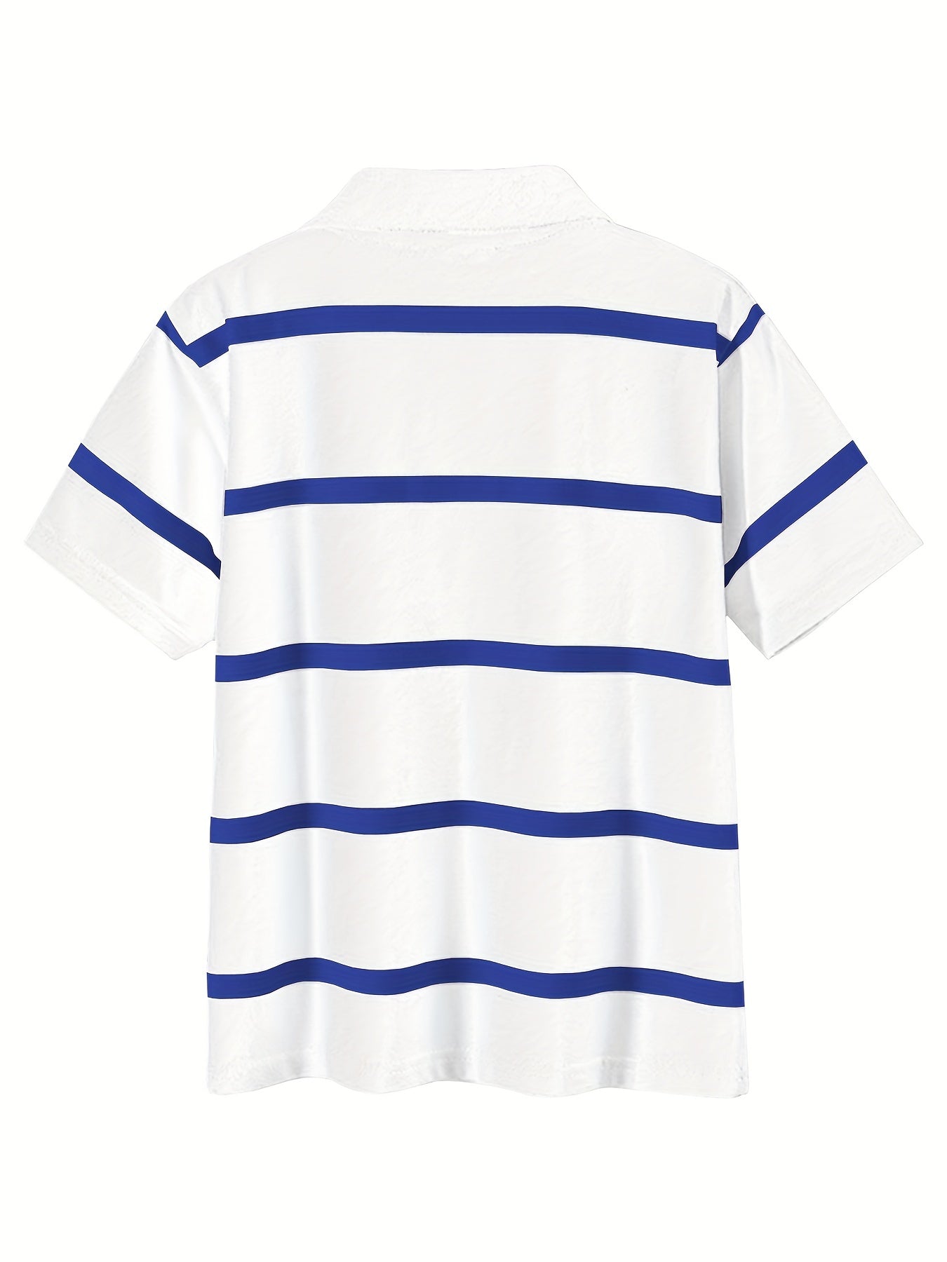 DEBAIJIA Boys' Striped Shirt - 100% Cotton, Breathable & Comfortable Short Sleeve Top with Blue and White Collar, Ideal for Summer