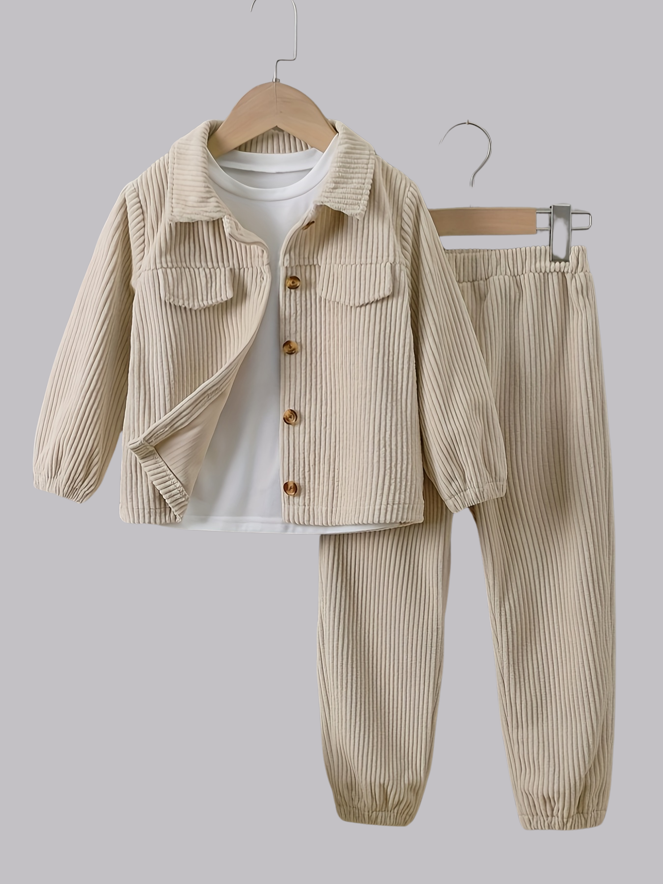 Boy's Corduroy Outfit, Shirt & Jacket & Pants Set